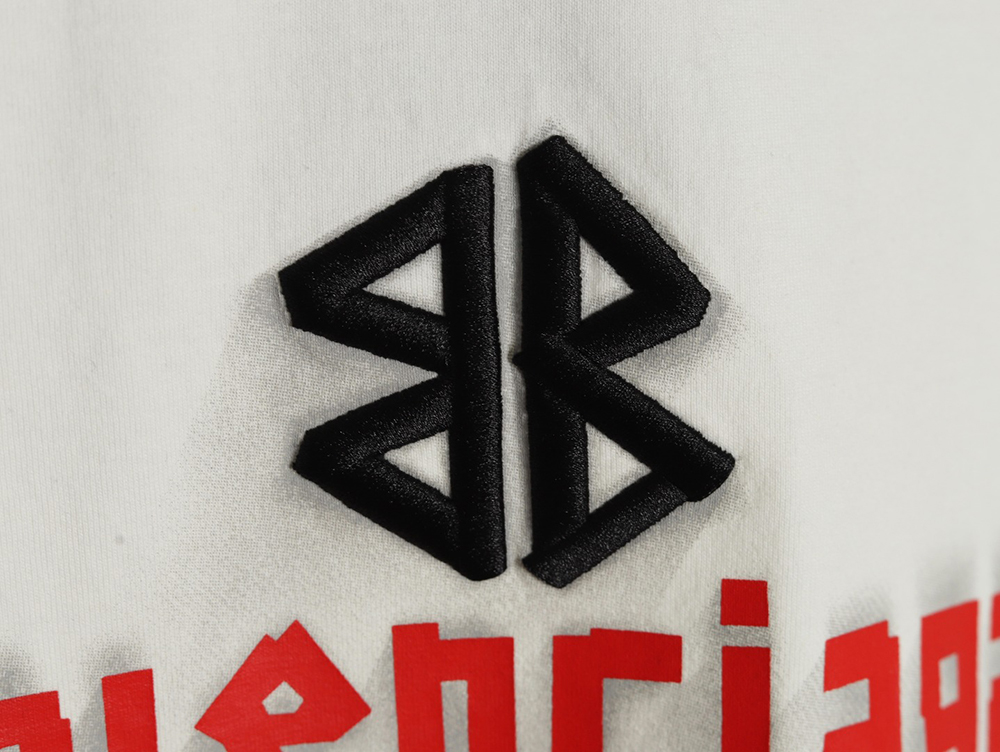 Balenciaga Double B embroidery and 3D inkjet logo ripped short-sleeved T-shirt