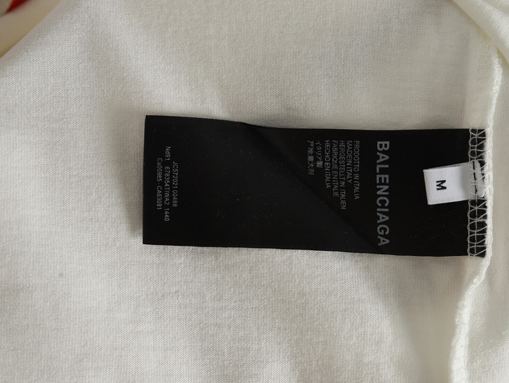 Balenciaga Double B embroidery and 3D inkjet logo ripped short-sleeved T-shirt