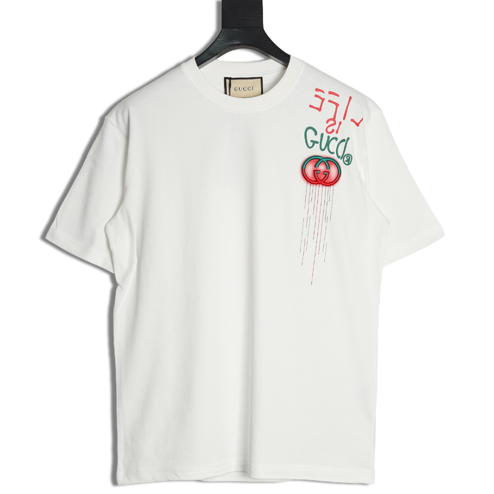 Gucci shoulder contrast logo tassel embroidered short sleeve T-shirt