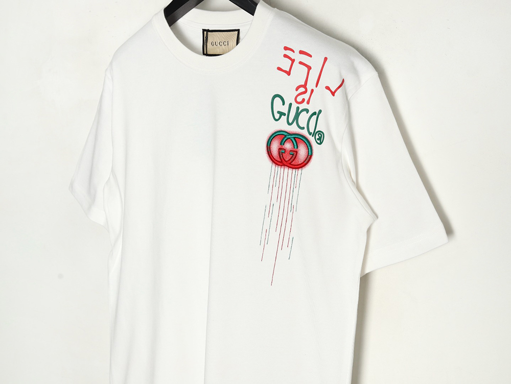 Gucci shoulder contrast logo tassel embroidered short sleeve T-shirt