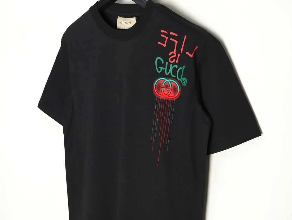 Gucci shoulder contrast logo tassel embroidered short sleeve T-shirt TSK1