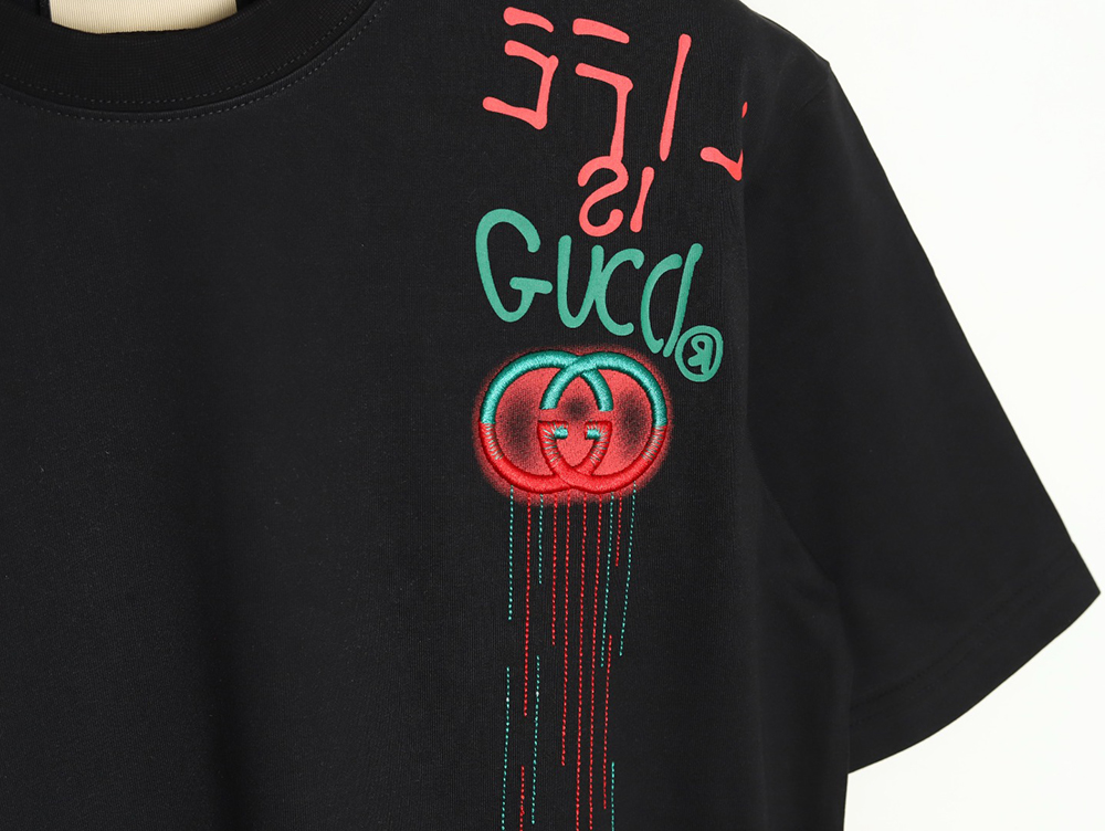 Gucci shoulder contrast logo tassel embroidered short sleeve T-shirt TSK1