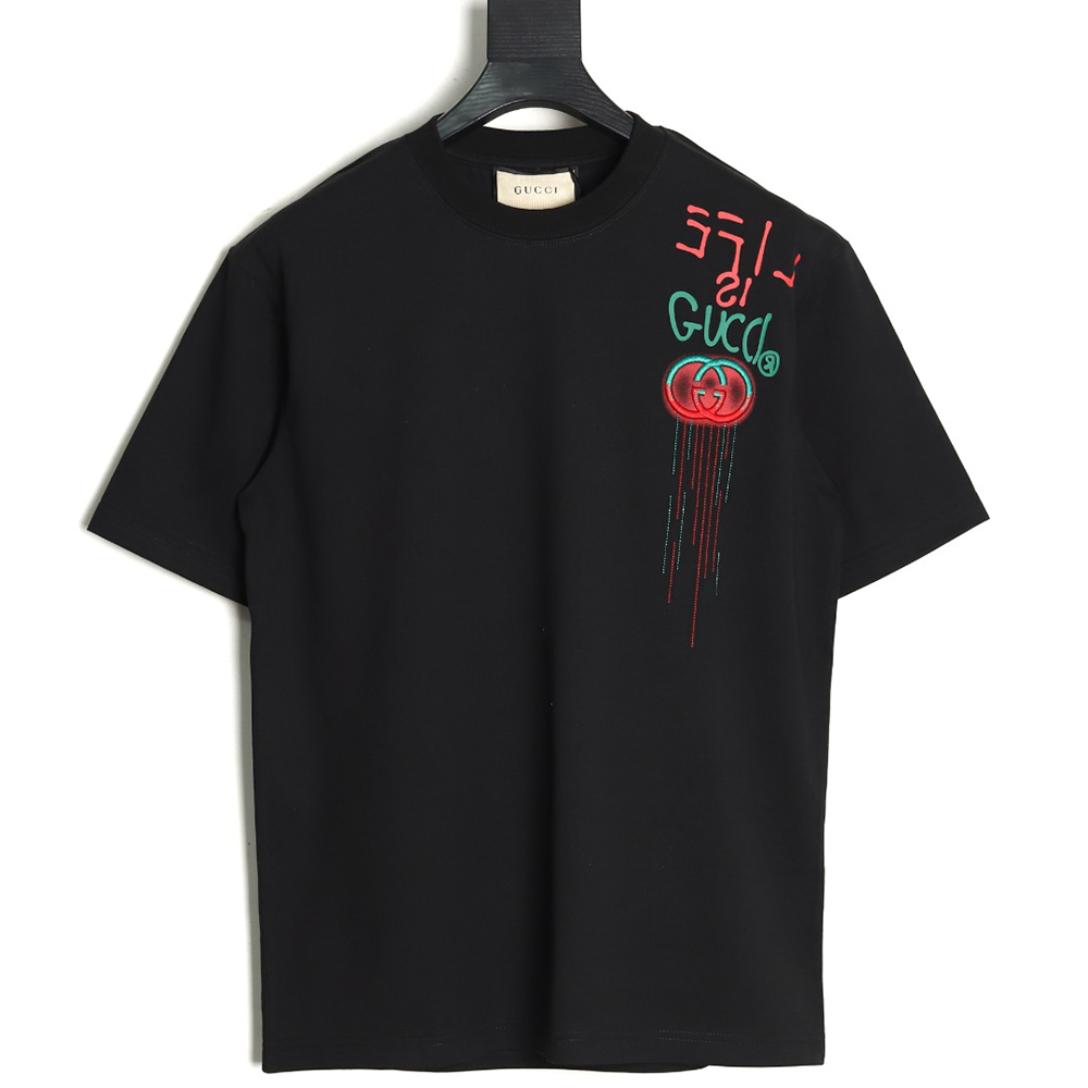 Gucci shoulder contrast logo tassel embroidered short sleeve T-shirt TSK1