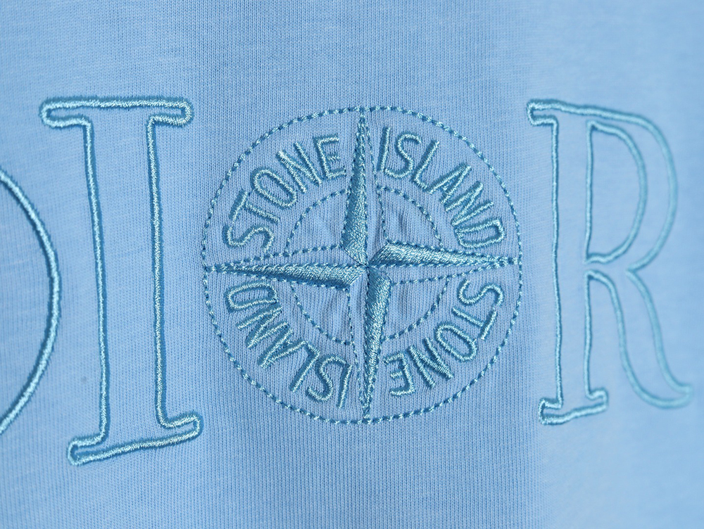 Dior & Stone Island Embroidered Letter Compass Short Sleeve T-Shirt