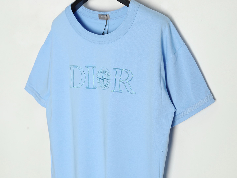 Dior & Stone Island Embroidered Letter Compass Short Sleeve T-Shirt