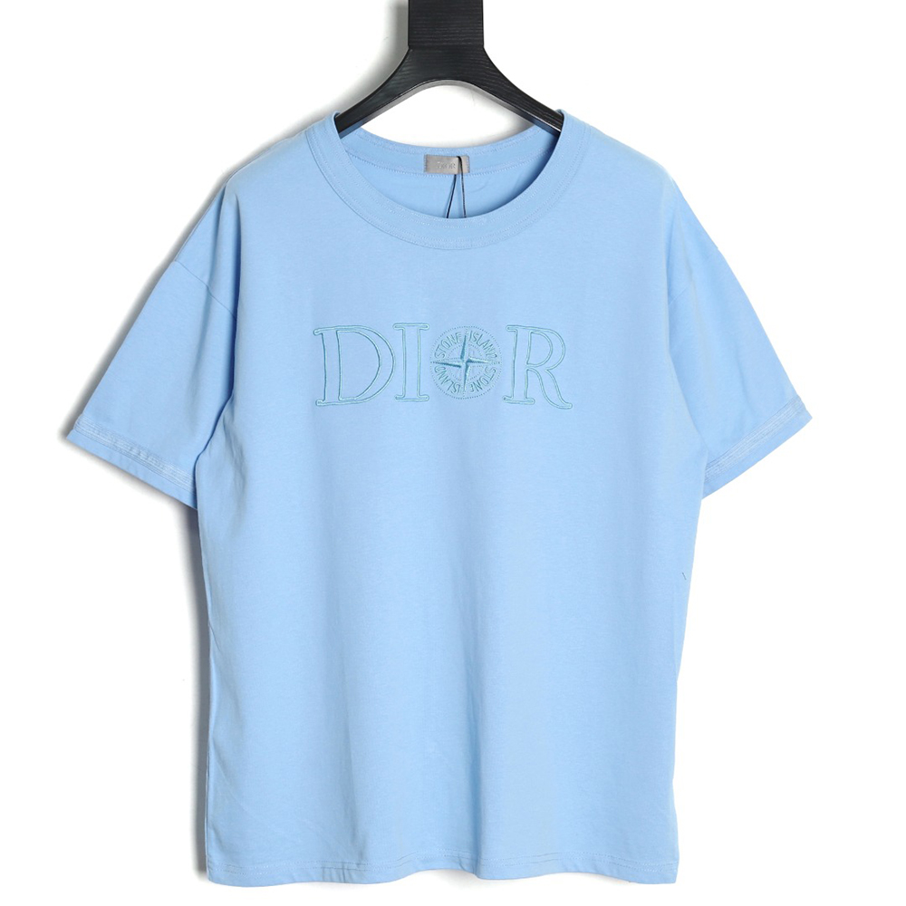Dior & Stone Island Embroidered Letter Compass Short Sleeve T-Shirt