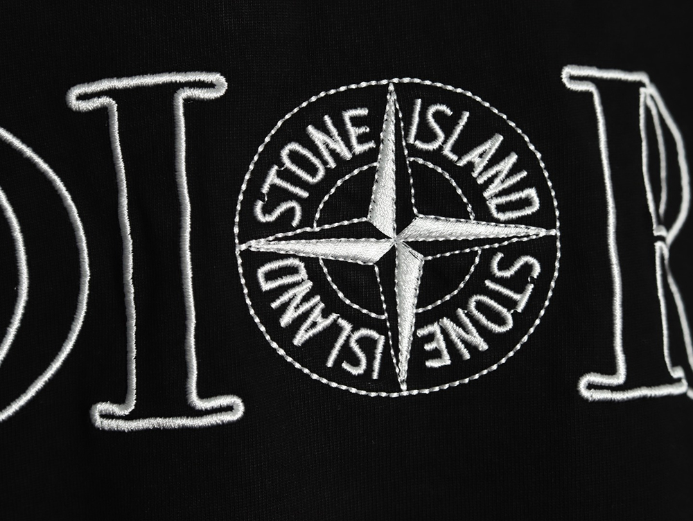 Dior & Stone Island Embroidered Letter Compass Short Sleeve T-Shirt TSK1