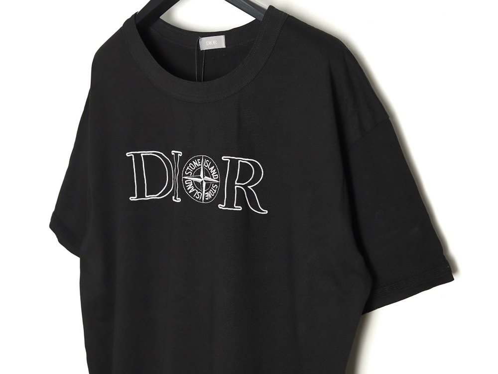 Dior & Stone Island Embroidered Letter Compass Short Sleeve T-Shirt TSK1