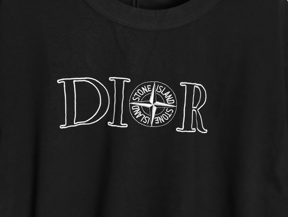 Dior & Stone Island Embroidered Letter Compass Short Sleeve T-Shirt TSK1