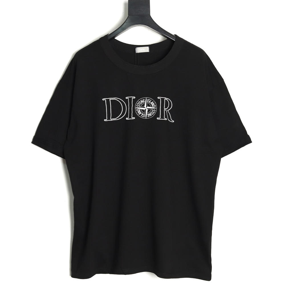 Dior & Stone Island Embroidered Letter Compass Short Sleeve T-Shirt TSK1