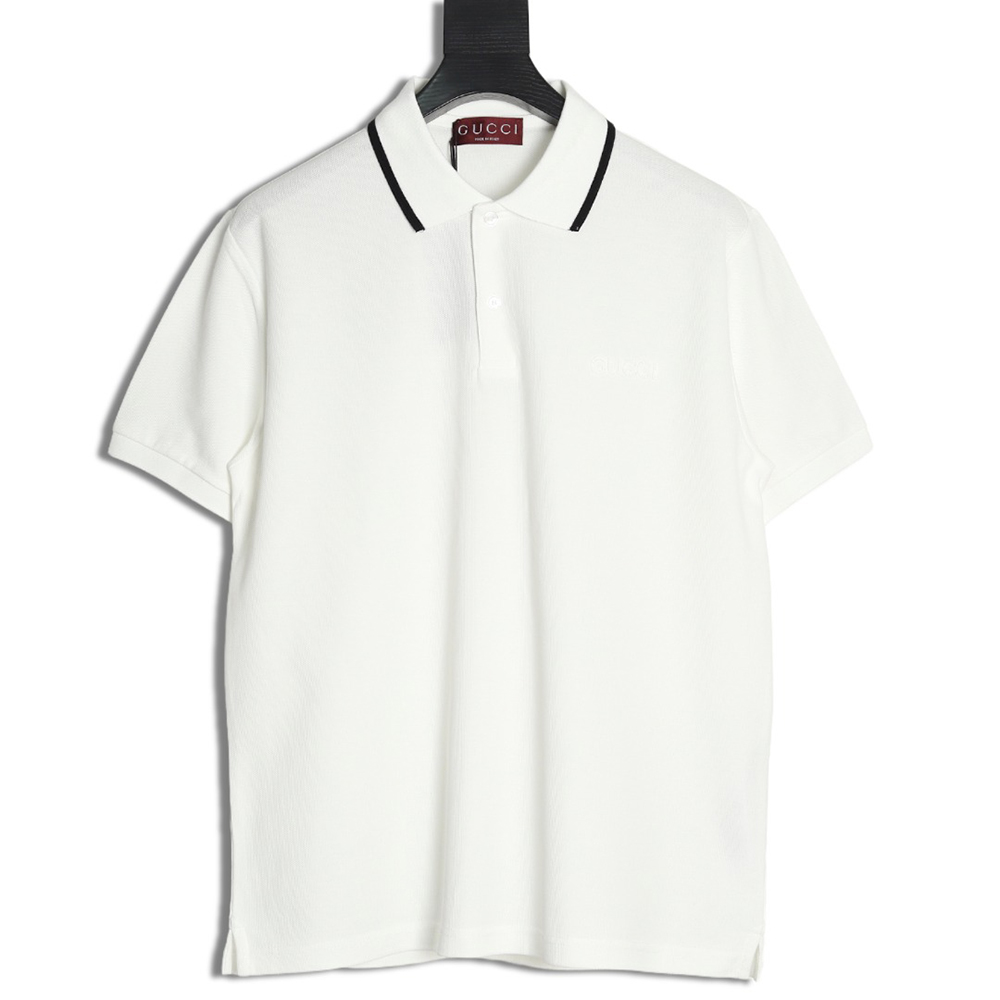 Gucci contrasting collar lettering laser embroidery short sleeve polo shirt
