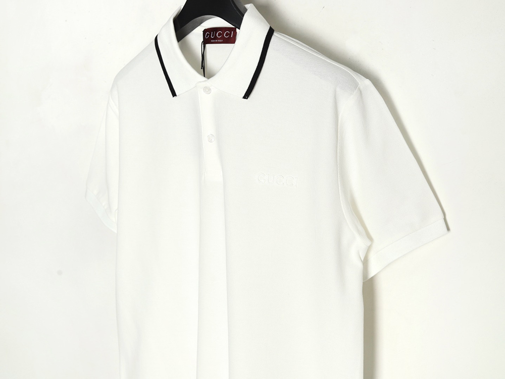 Gucci contrasting collar lettering laser embroidery short sleeve polo shirt