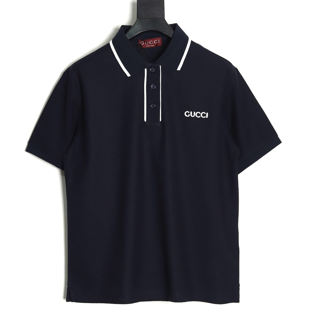 Gucci contrasting collar lettering laser embroidery short sleeve polo shirt TSK1
