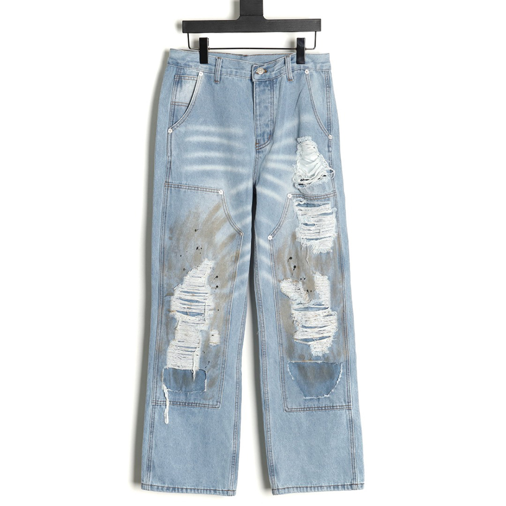 Maison Margiela distressed graffiti denim trousers