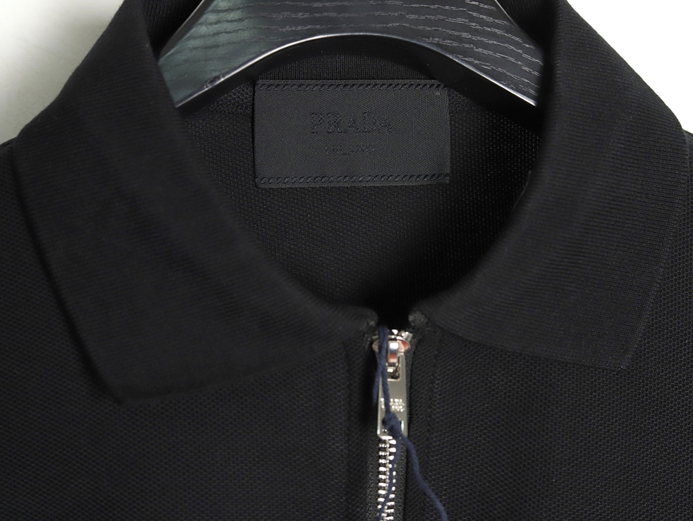 Prada Red Stripe Triangle Half Zip Short Sleeve POLO Shirt