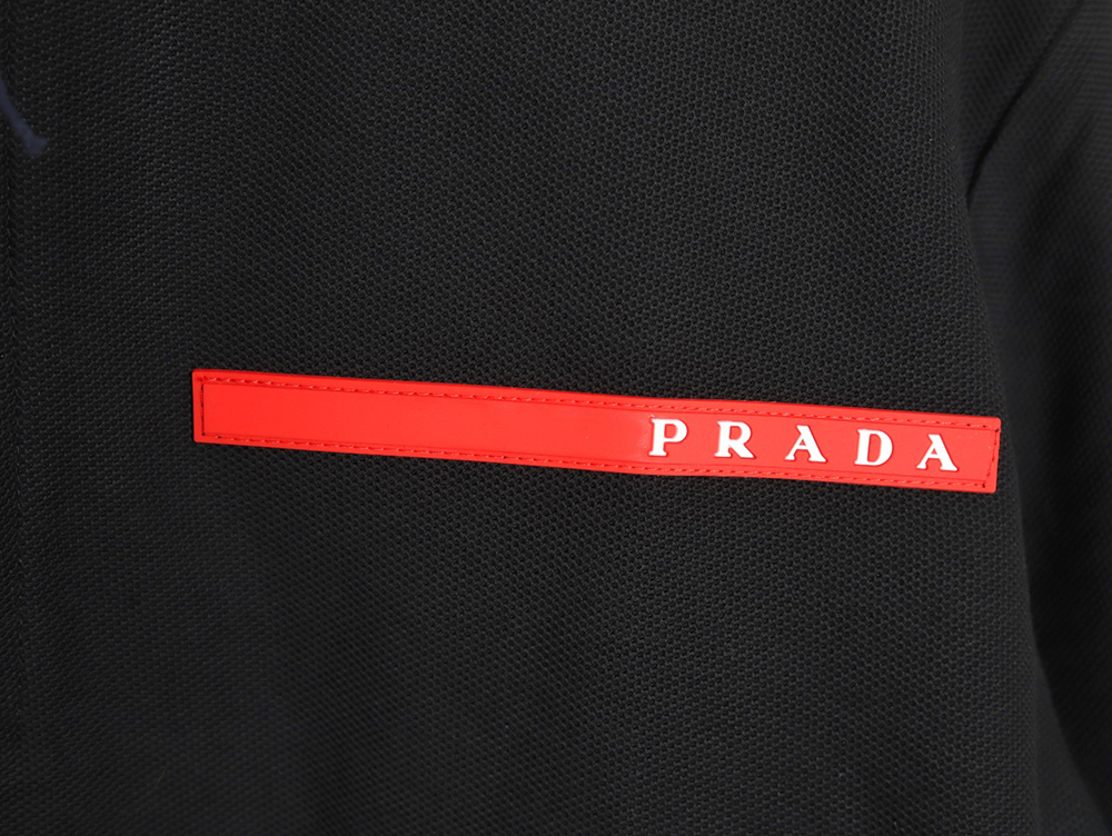 Prada Red Stripe Triangle Half Zip Short Sleeve POLO Shirt