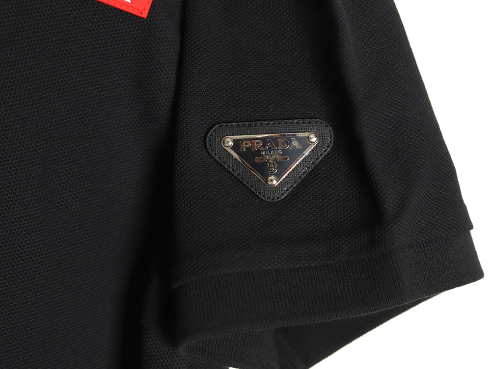 Prada Red Stripe Triangle Half Zip Short Sleeve POLO Shirt