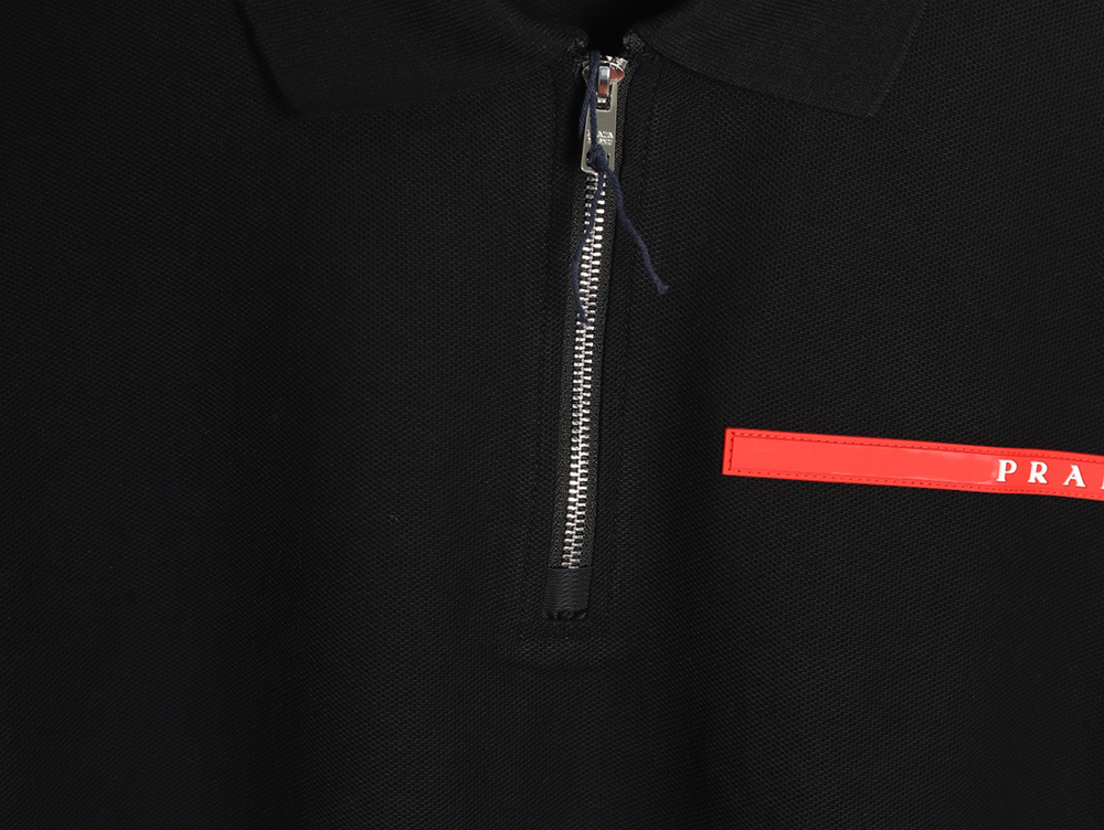 Prada Red Stripe Triangle Half Zip Short Sleeve POLO Shirt