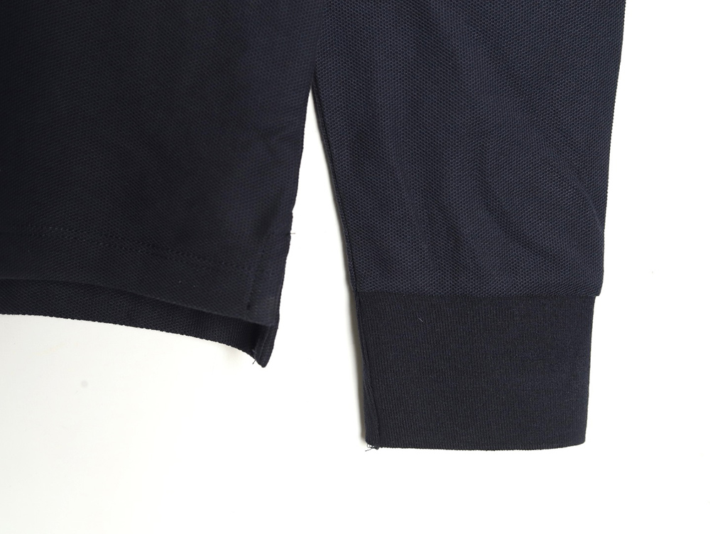 Burberry Check Lapel Long Sleeve Polo Shirt Navy