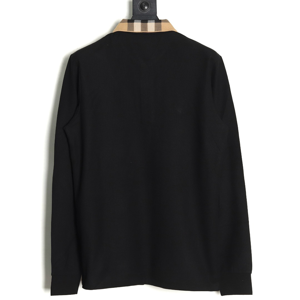Burberry Check Lapel Long Sleeve Polo Shirt Black