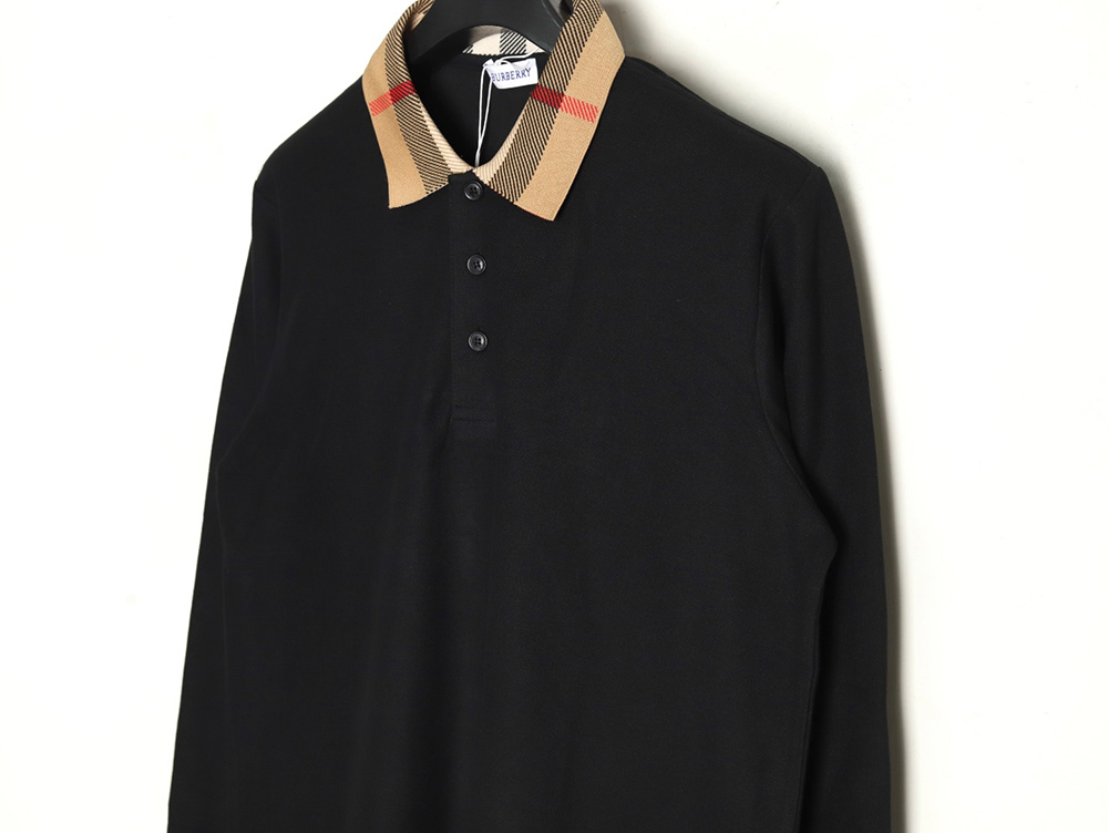 Burberry Check Lapel Long Sleeve Polo Shirt Black