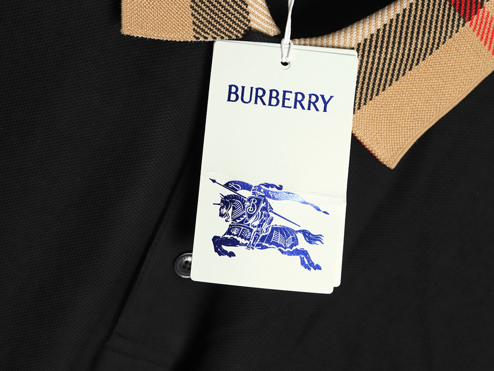 Burberry Check Lapel Long Sleeve Polo Shirt Black