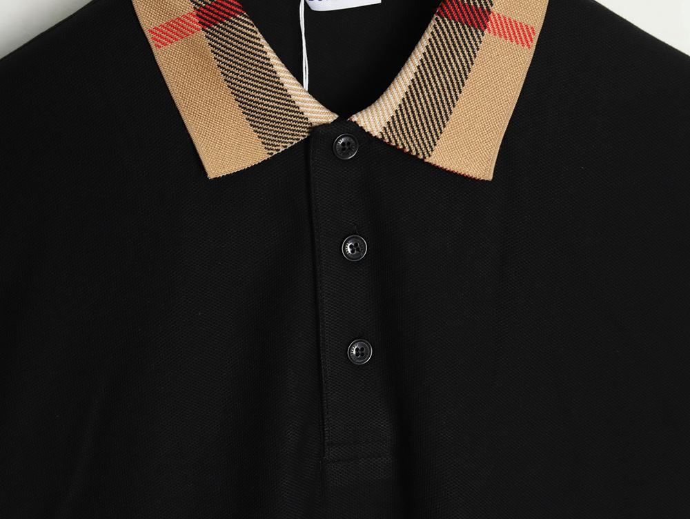 Burberry Check Lapel Long Sleeve Polo Shirt Black
