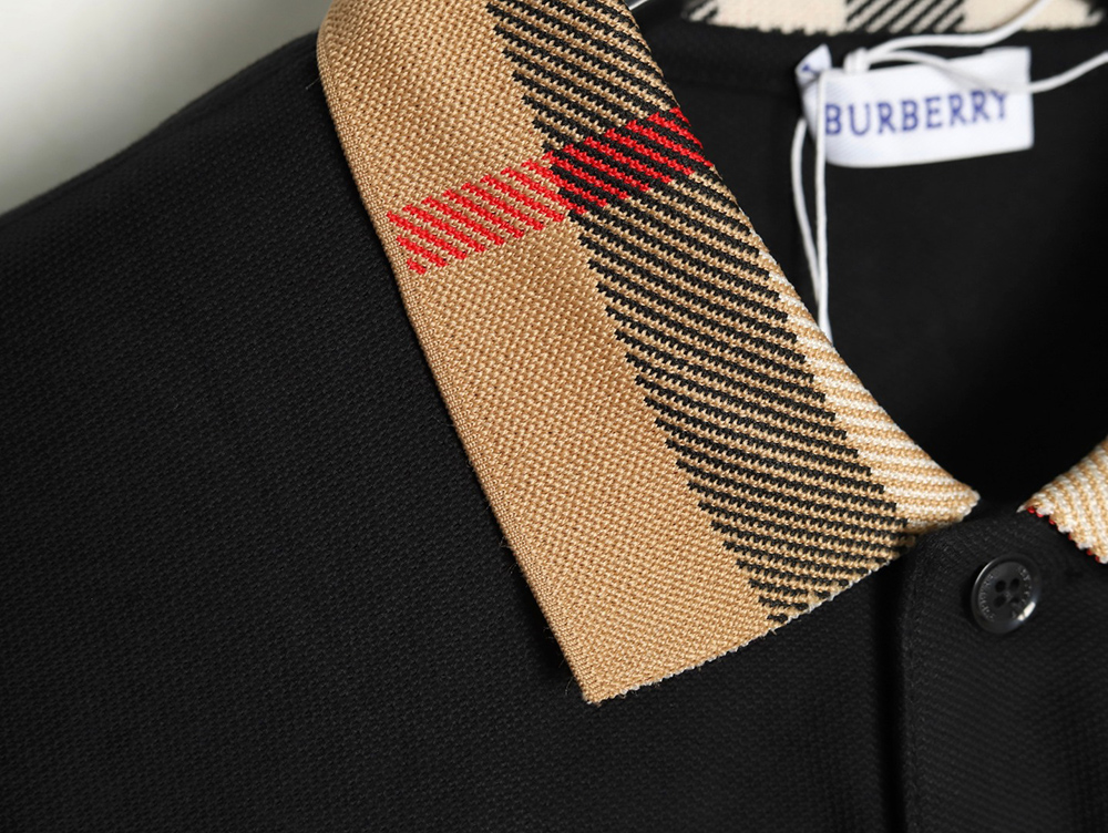 Burberry Check Lapel Long Sleeve Polo Shirt Black