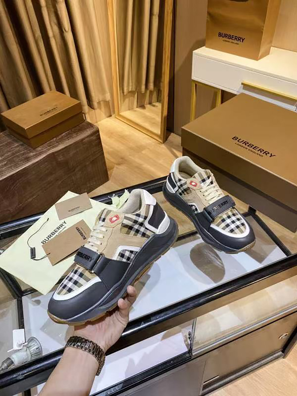Burberry Ramsey Vintage Check Suede Leather Sneakers
