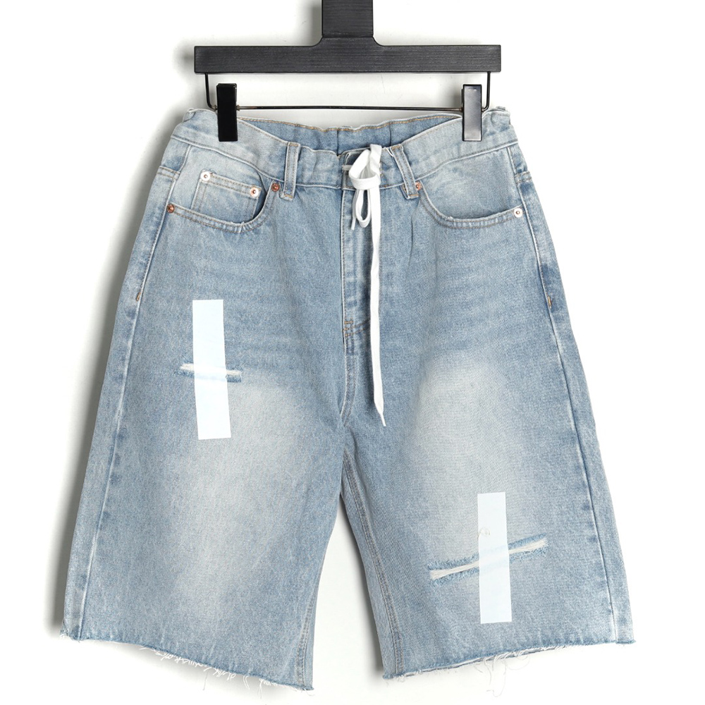 Maison Margiela masking paper white tape ripped five-point denim shorts