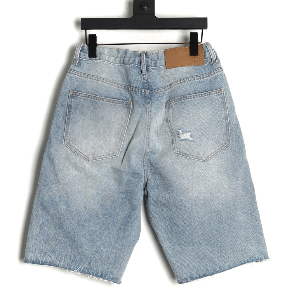 Maison Margiela masking paper white tape ripped five-point denim shorts