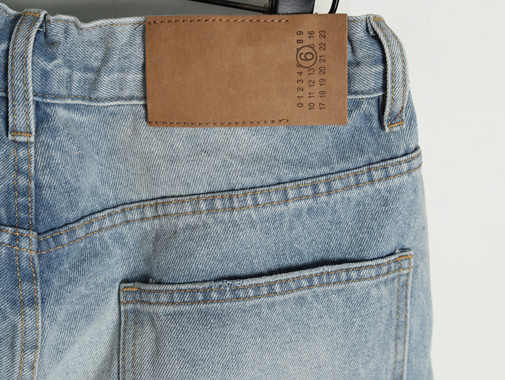 Maison Margiela masking paper white tape ripped five-point denim shorts