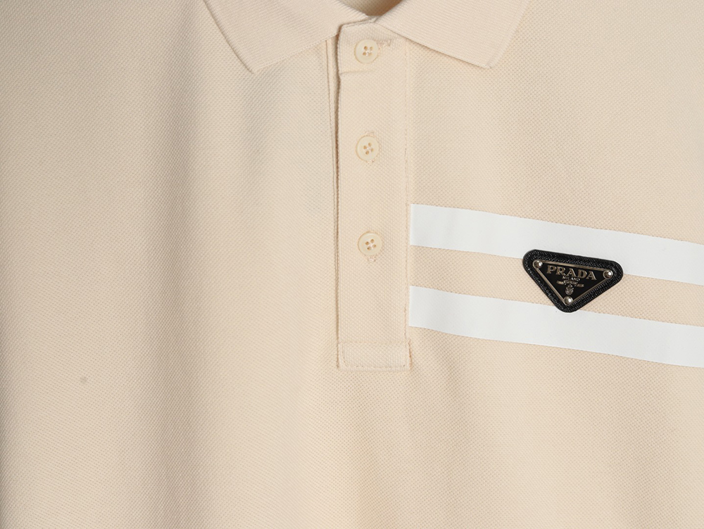 Prada chest triangle logo double bars short sleeve polo shirt