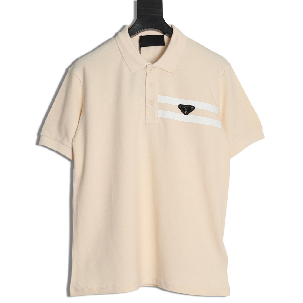 Prada chest triangle logo double bars short sleeve polo shirt