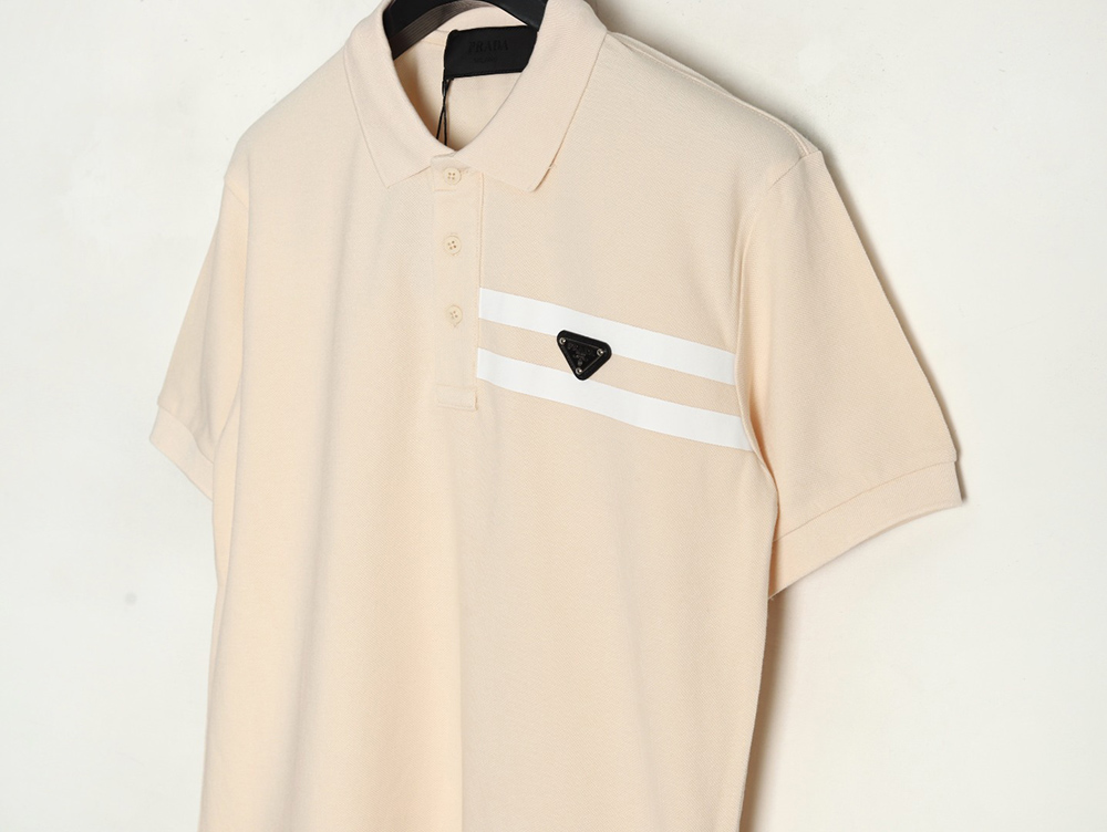 Prada chest triangle logo double bars short sleeve polo shirt
