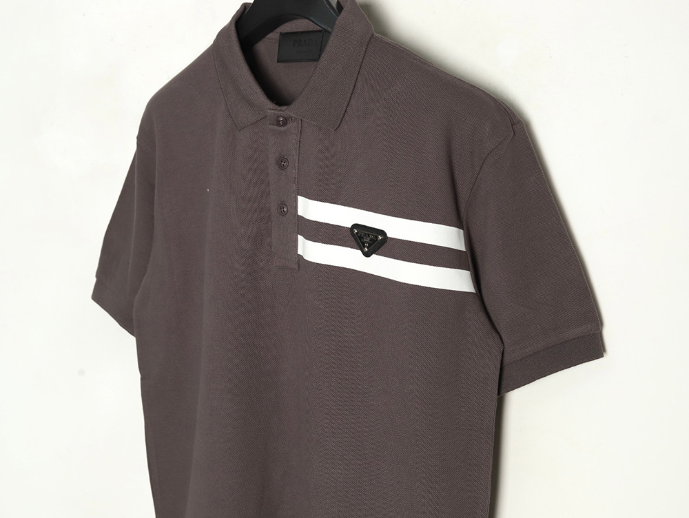 Prada chest triangle logo double bars short sleeve polo shirt TSK1