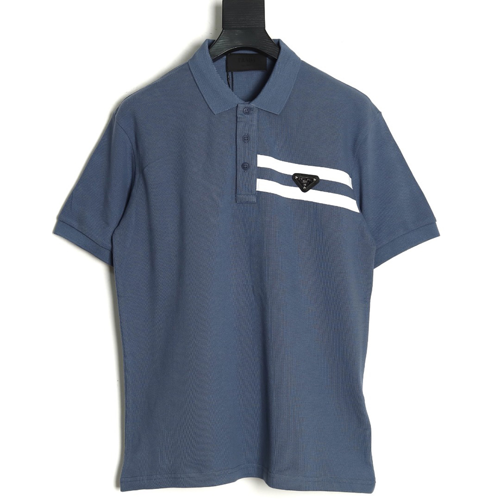 Prada chest triangle logo double bars short sleeve polo shirt TSK2