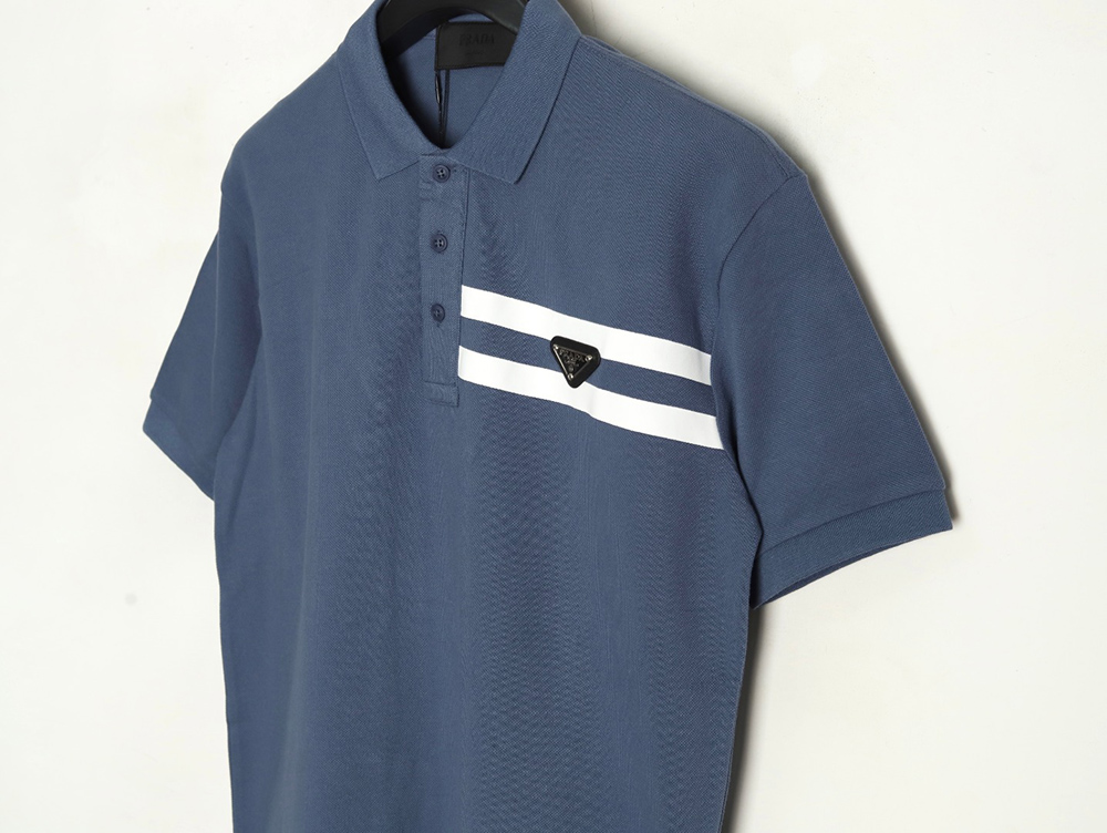 Prada chest triangle logo double bars short sleeve polo shirt TSK2