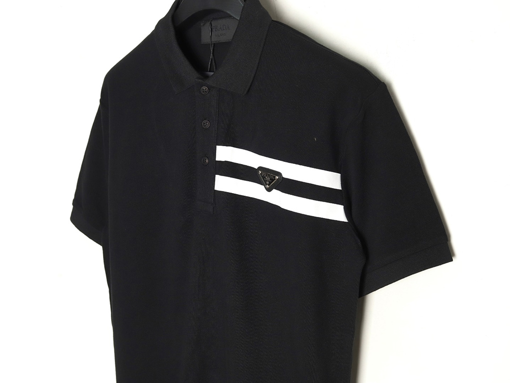 Prada chest triangle logo double bars short sleeve polo shirt TSK3