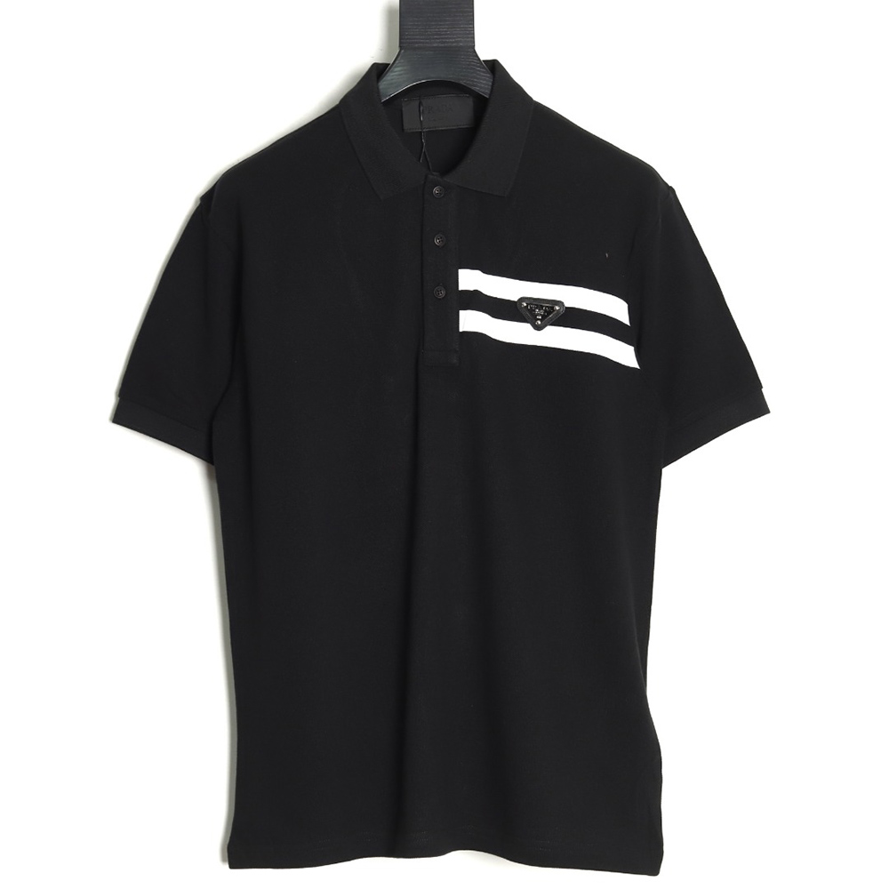 Prada chest triangle logo double bars short sleeve polo shirt TSK3