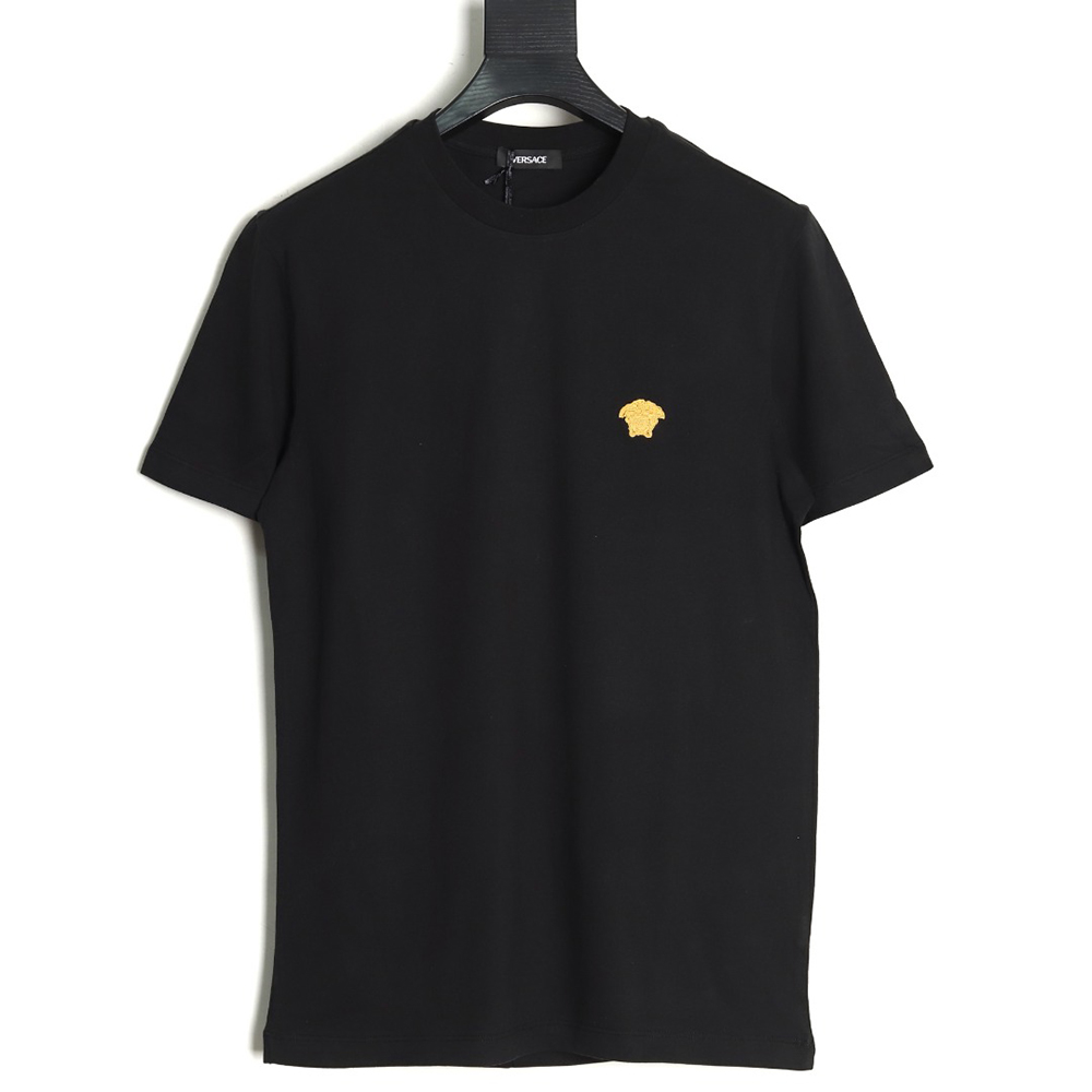 Versace Gold Logo Embroidered Short Sleeve T-Shirt tsk1