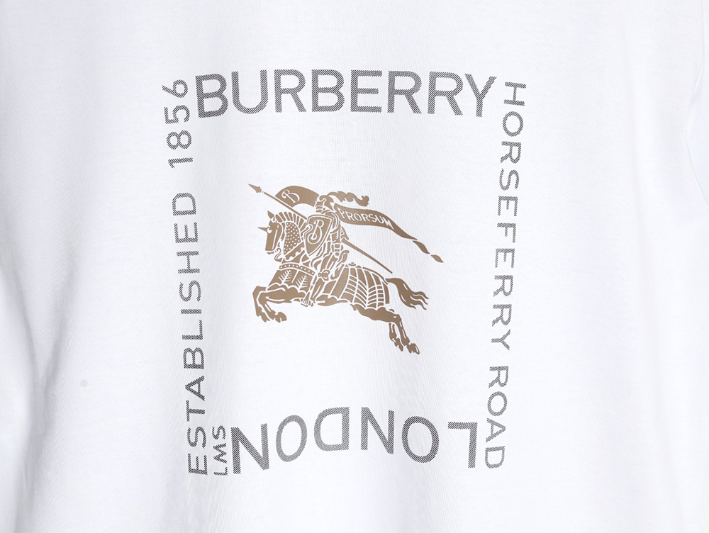 Burberry Square Letter Gold Warhorse Printed Short Sleeve T-Shirt