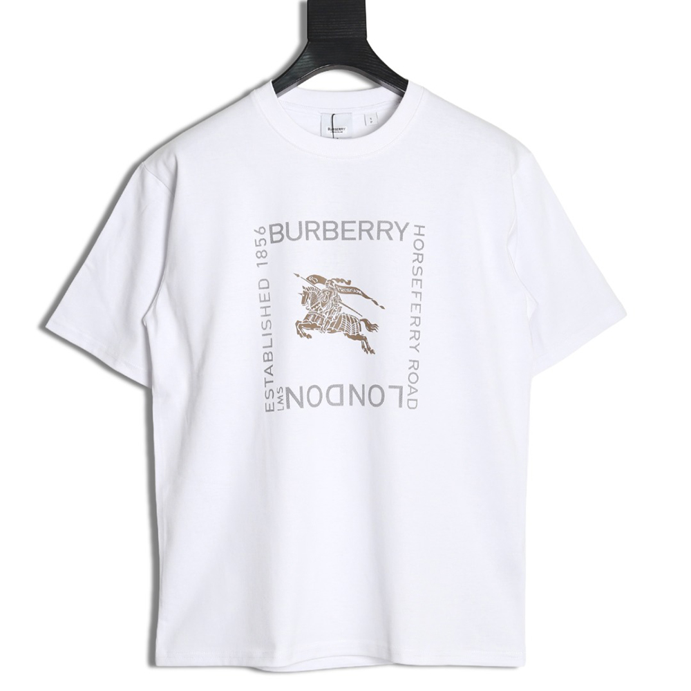 Burberry Square Letter Gold Warhorse Printed Short Sleeve T-Shirt