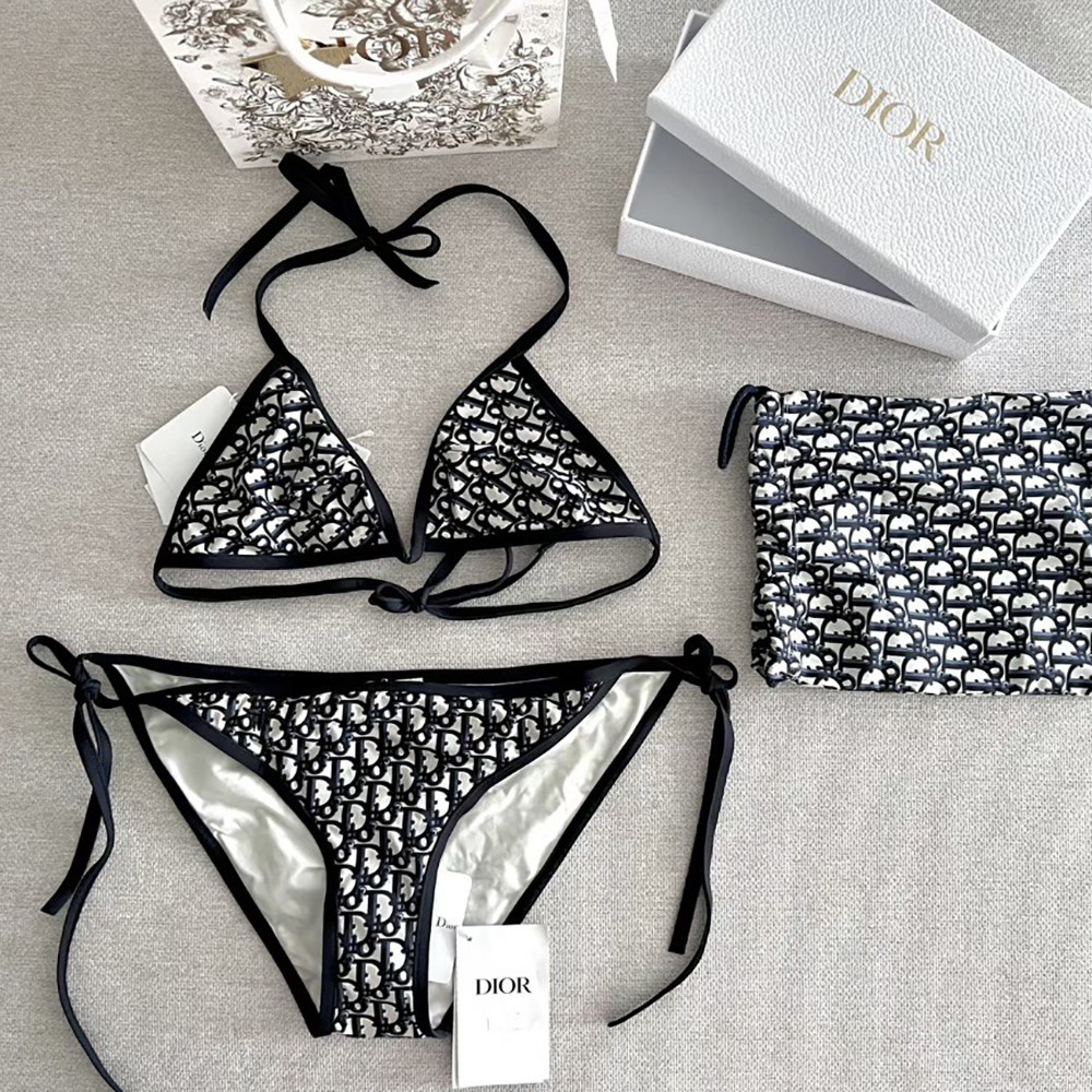 Christian Dior Blue Oblique Print Bikini