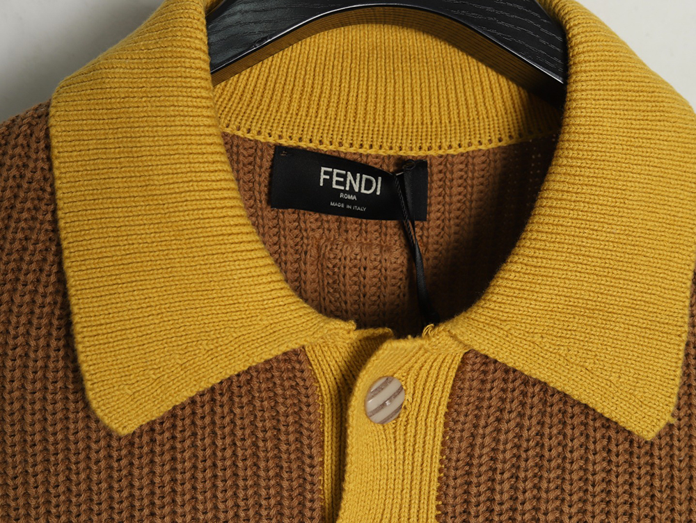 Fendi Badge Striped Jersey Short Sleeve Polo Shirt