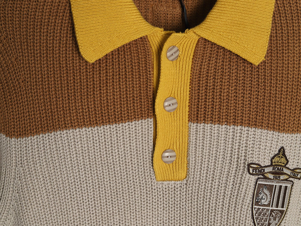Fendi Badge Striped Jersey Short Sleeve Polo Shirt