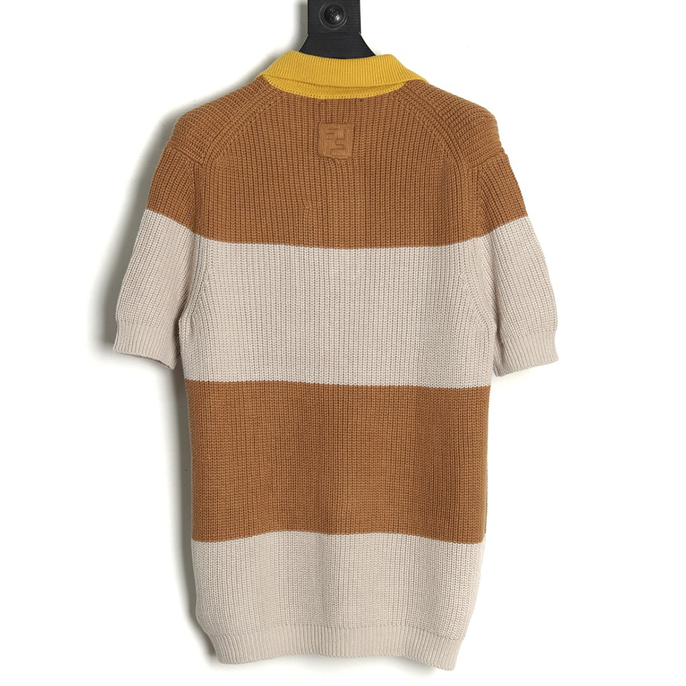 Fendi Badge Striped Jersey Short Sleeve Polo Shirt