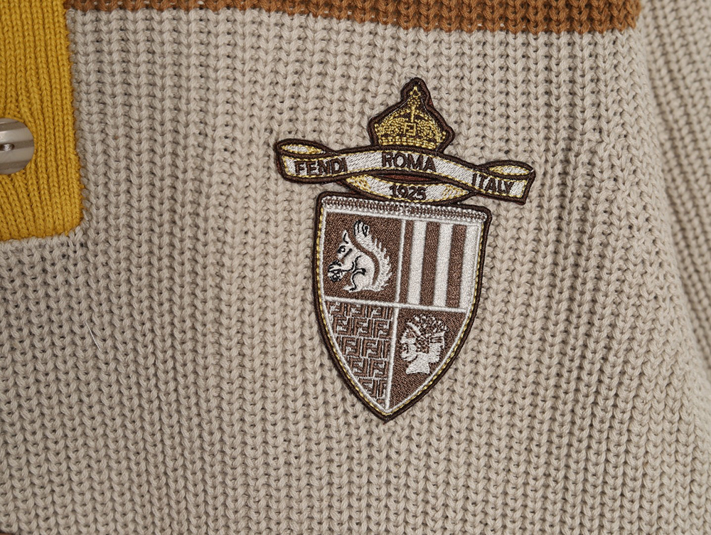 Fendi Badge Striped Jersey Short Sleeve Polo Shirt