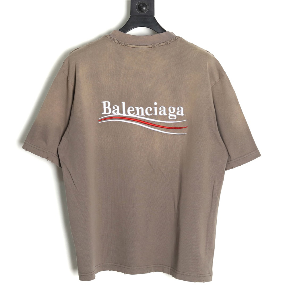 Balenciaga Washed Coke Embroidery Stir-fried Color Ripped Short Sleeve T-Shirt