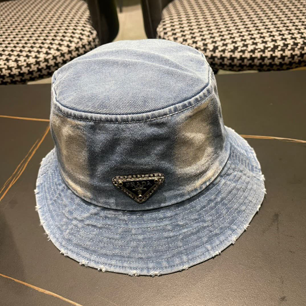 Prada Denim Triangle Bucket Hat